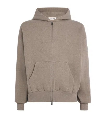 Essentials Cotton-blend Logo Zip Hoodie In Gray
