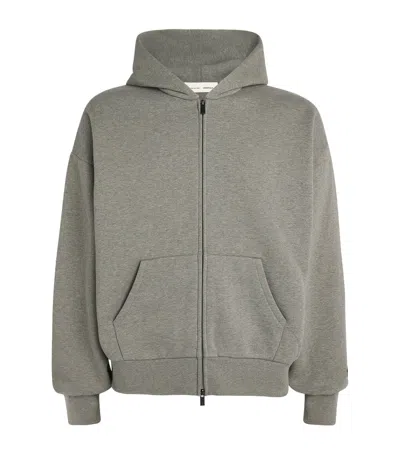 Essentials Cotton-blend Logo Zip Hoodie In Gray