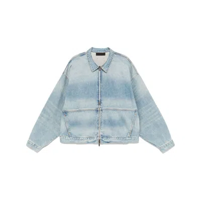 Essentials Zippered Long-sleeve Denim Jacket In Blue