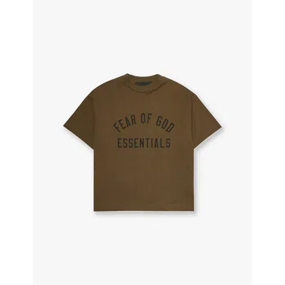 Essentials Kids' Crew-neck Brand-print Cotton-jersey T-shirt 2-16 Years Oliv In Olive