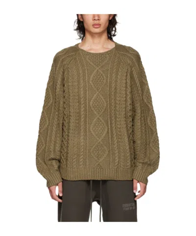 Essentials Crew-neck Cable-knit Jumper In Brown