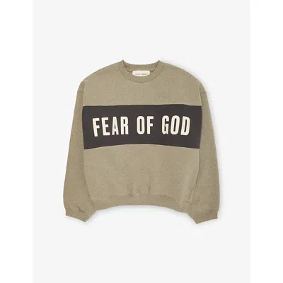 Essentials Kids' Crop Relaxed Panelled Cotton-fleece Sweatshirt 2-14 In Seal Heather/ Iron Grey