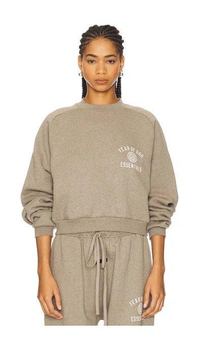 Essentials Cropped Crewneck Sweatshirt In Heather Gray