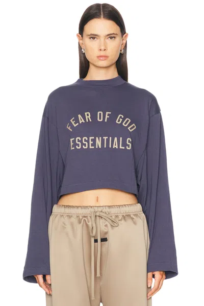 Essentials Cropped Long Sleeve T-shirt In Marine