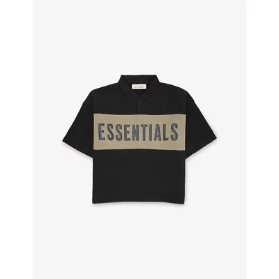 Essentials Kids' Cropped Panelled Cotton-fleece Polo Shirt 2- In Iron Grey Seal Heather