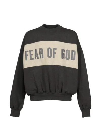 Essentials Fear Of God Relaxed Cropped Fleece Sweatshirt With Puff-printed Branding In Iron Grey