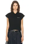Essentials Cropped Pique Polo Top In Black