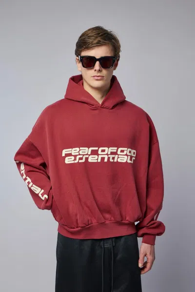 Essentials Red Holiday Cropped Relaxed Hoodie In Multi