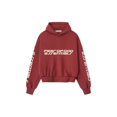 Essentials Cropped Relaxed Hoodie In Red