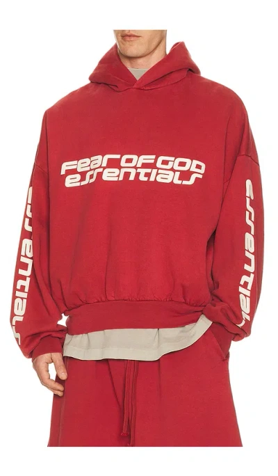 Essentials Cropped Relaxed Hoodie In Red