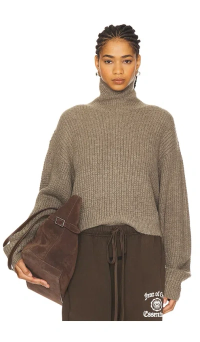 Essentials Cropped Turtleneck Jumper In Heather Grey