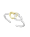 Essentials Cubic Zirconia Double Heart Toe Ring In Two Tone Silver Plate In Two Tone