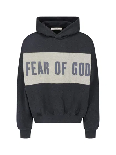 Essentials Dark Grey Cotton Contrast Logo Hoodie In Gray