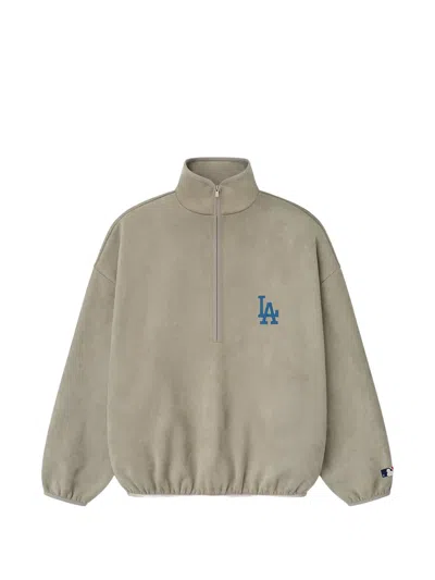 Essentials Dodgers Logo-embroidered Half-zip Sweatshirt In Neutral