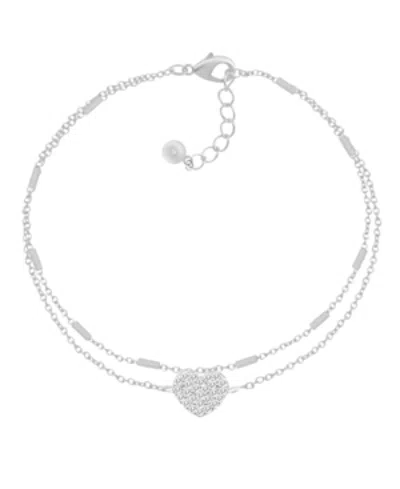 Essentials Double Row Clear Cubic Zirconia Heart Anklet In Silver Plate