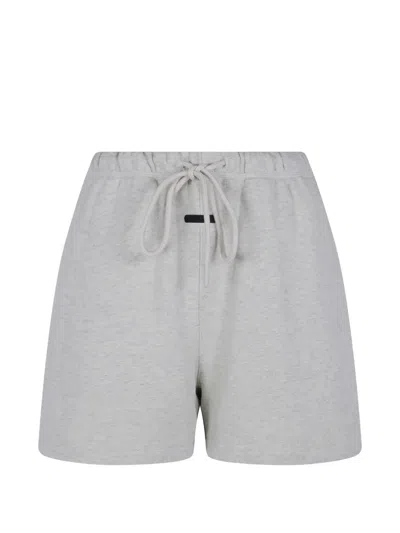 Essentials Drawstring Cotton Shorts In Silver