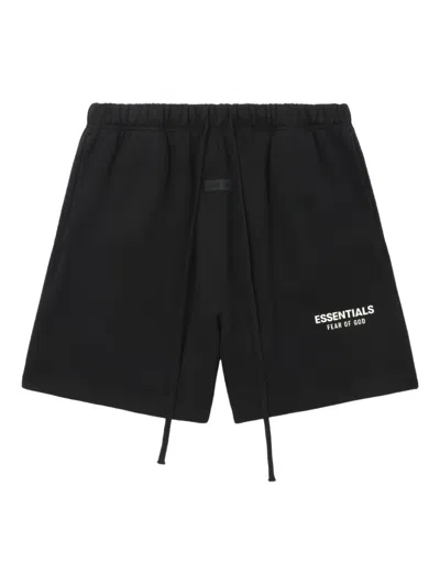Essentials Mens Jet Black Logo-embellished Cotton-blend Shorts