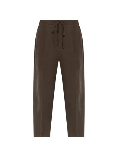 Essentials Drawstring Pleated Trousers In Brown