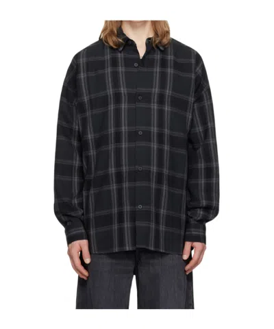 Essentials Drop-shoulder Plaid Shirt In Black