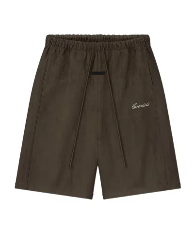 Essentials Elastic Waist Shorts In Brown