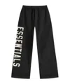Essentials Mens Jet Black Brand-print Wide-leg Cotton-blend Jogging Bottoms In Black