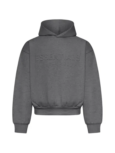 Essentials Embossed-logo Hoodie In Grey