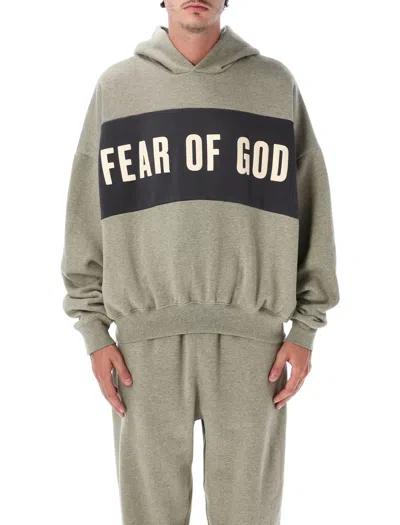 Essentials Fear Of God Cropped Fleece Hoodie With Puff-printed Logo Branding In Seal Heather