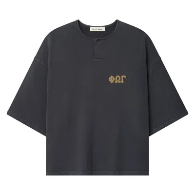 Pre-owned Essentials Fear Of God  3/4 Henley Sweatshirt 'washed Iron Grey' | Black | Men's Size L