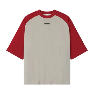 Pre-owned Essentials Fear Of God  Baseball Tee 'smoke Grey / Crimson' | Men's Size Xxl In Gray