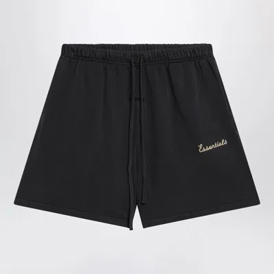 Essentials Fear Of God  Black Cotton Fleece Shorts With Logo