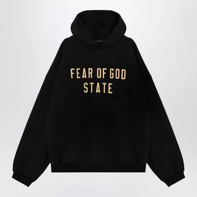 Essentials Black Printed Logo Hoodie