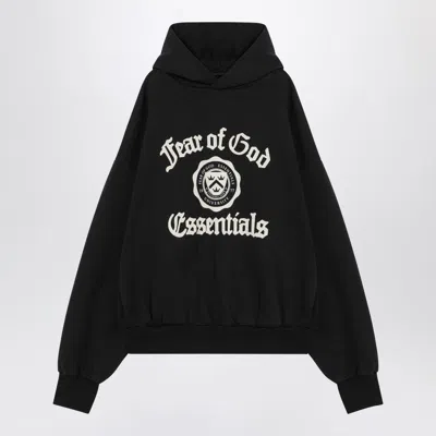 ESSENTIALS FEAR OF GOD ESSENTIALS BLACK HOODIE WITH UNIVERSITY LOGO