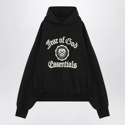 ESSENTIALS FEAR OF GOD ESSENTIALS BLACK HOODIE WITH UNIVERSITY LOGO