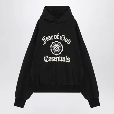 Essentials Fear Of God   Black Hoodie With University Logo In Gray