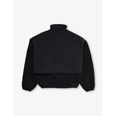 Essentials Kids'  Brand-appliqué 3/4-zip Cotton-blend Sweatshirt 8-16 Years In Black/  Black