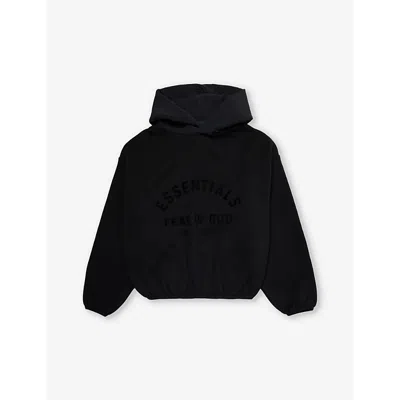 Essentials Fear Of God  Boys Black/ Black Kids'  Brand-print Relaxed-fit Cotton-jersey Hood In Black/  Black