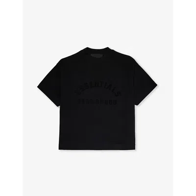Essentials Fear Of God  Boys Black Kids  Brand-patch Short-sleeve Cotton-jersey T-shirt 2-1