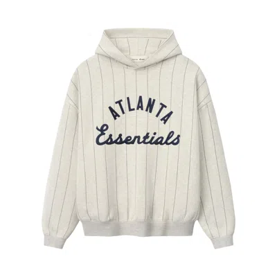 Pre-owned Essentials Fear Of God  Braves Sport Hoodie 'oatmeal Heather W Dark Sapphire Pinstripes' | Cream | Me In White