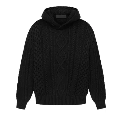 Pre-owned Essentials Fear Of God  Cable Knit Hoodie 'jet Black'