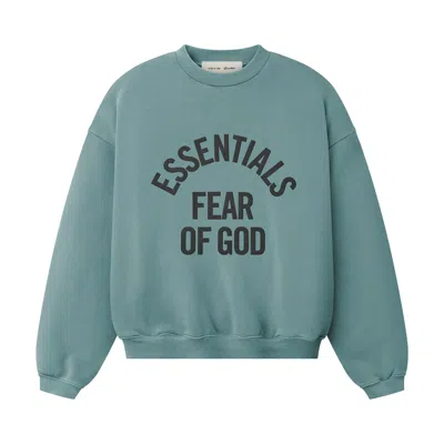 Pre-owned Essentials Fear Of God  Campus 90s Crewneck Sweatshirt 'faded Coastal' | Green | Kid's Size 12