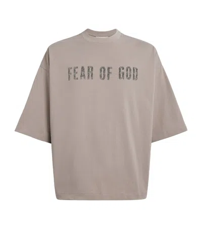 Essentials Fear Of God  Cotton Boxy Merch T-shirt In Brown