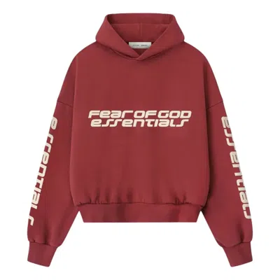 Essentials Fear Of God  Cropped Relaxed Hoodie 'crimson' In Burgundy
