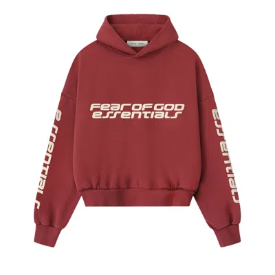 Pre-owned Essentials Fear Of God  Cropped Relaxed Hoodie 'crimson' | Red | Men's Size M