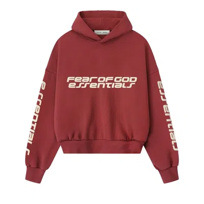 Pre-owned Essentials Fear Of God  Cropped Relaxed Hoodie 'crimson' | Red | Men's Size Xs