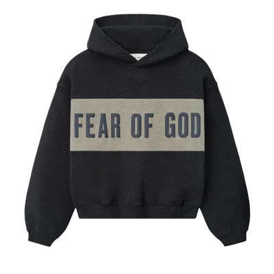 Pre-owned Essentials Fear Of God  Cropped Relaxed Panelled Hoodie 'iron Grey Heather/seal Heather' | Kid's Size