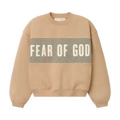 Pre-owned Essentials Fear Of God  Cropped Relaxed Panelled Sweatshirt 'ginger/ Seal Heather' | Tan | Kid's Size