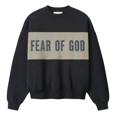 Essentials Fear Of God  Cropped Relaxed Panelled Sweatshirt 'iron Grey Heather Seal Heather' In Black