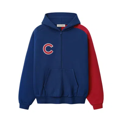 Pre-owned Essentials Fear Of God  Cubs Raglan Half Zip Sport Hoodie 'estate Blue/ Stone Red' | Men's Size L