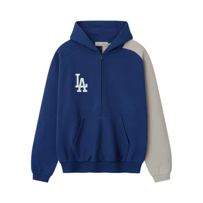 Pre-owned Essentials Fear Of God  Dodgers Raglan Half Zip Sport Hoodie 'estate Blue/ Seal' | Men's Size Xs