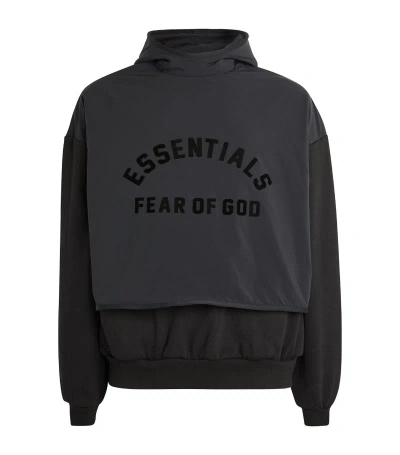 Essentials Fear Of God  Double-layer Logo Hoodie In Black